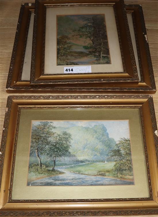 T.W. Mathews, three watercolours, English landscapes, largest 22 x 28cm